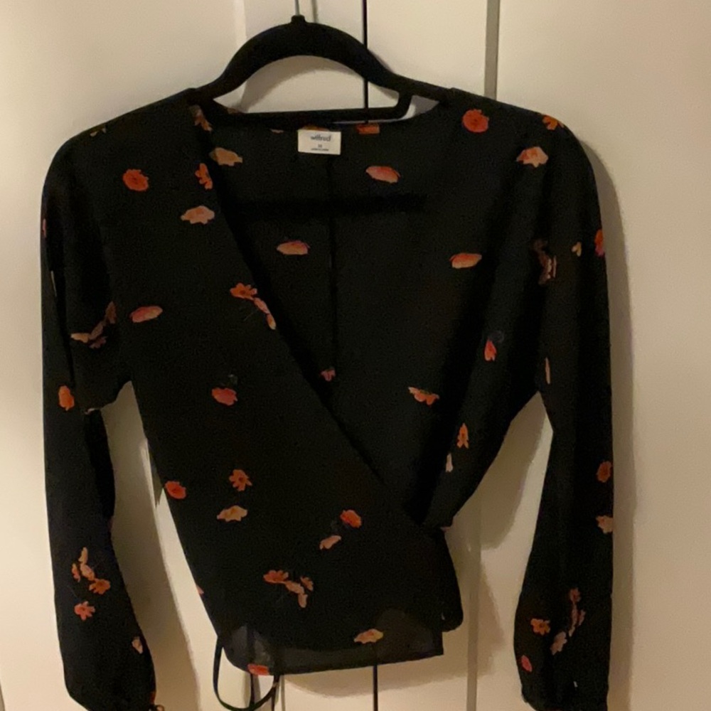 Black Floral Wrap Top Wilfred